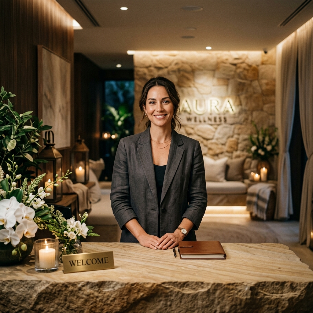 Serene spa manager in a luxurious reception
