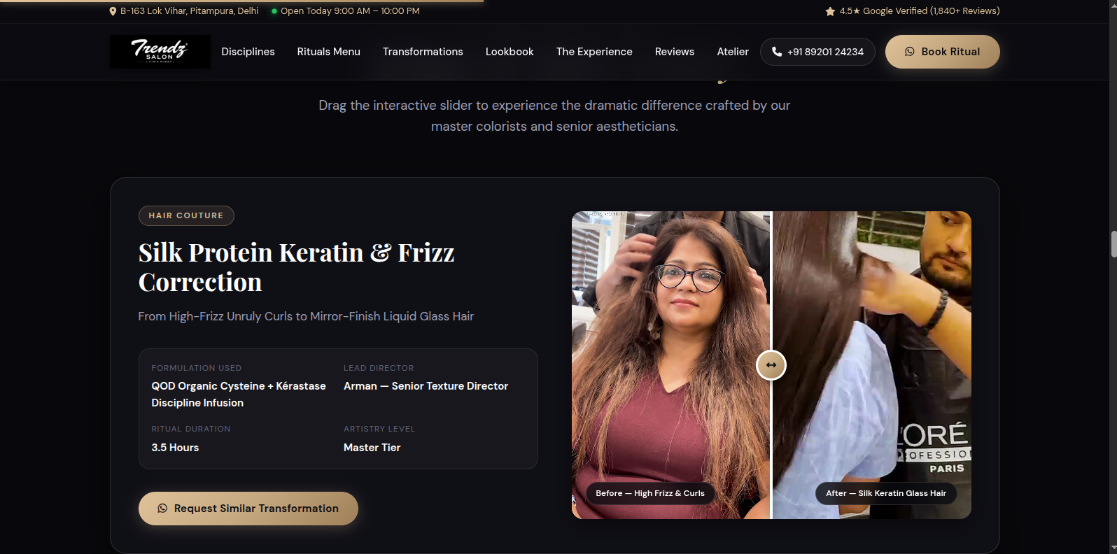 Trendz Salon live website screenshot